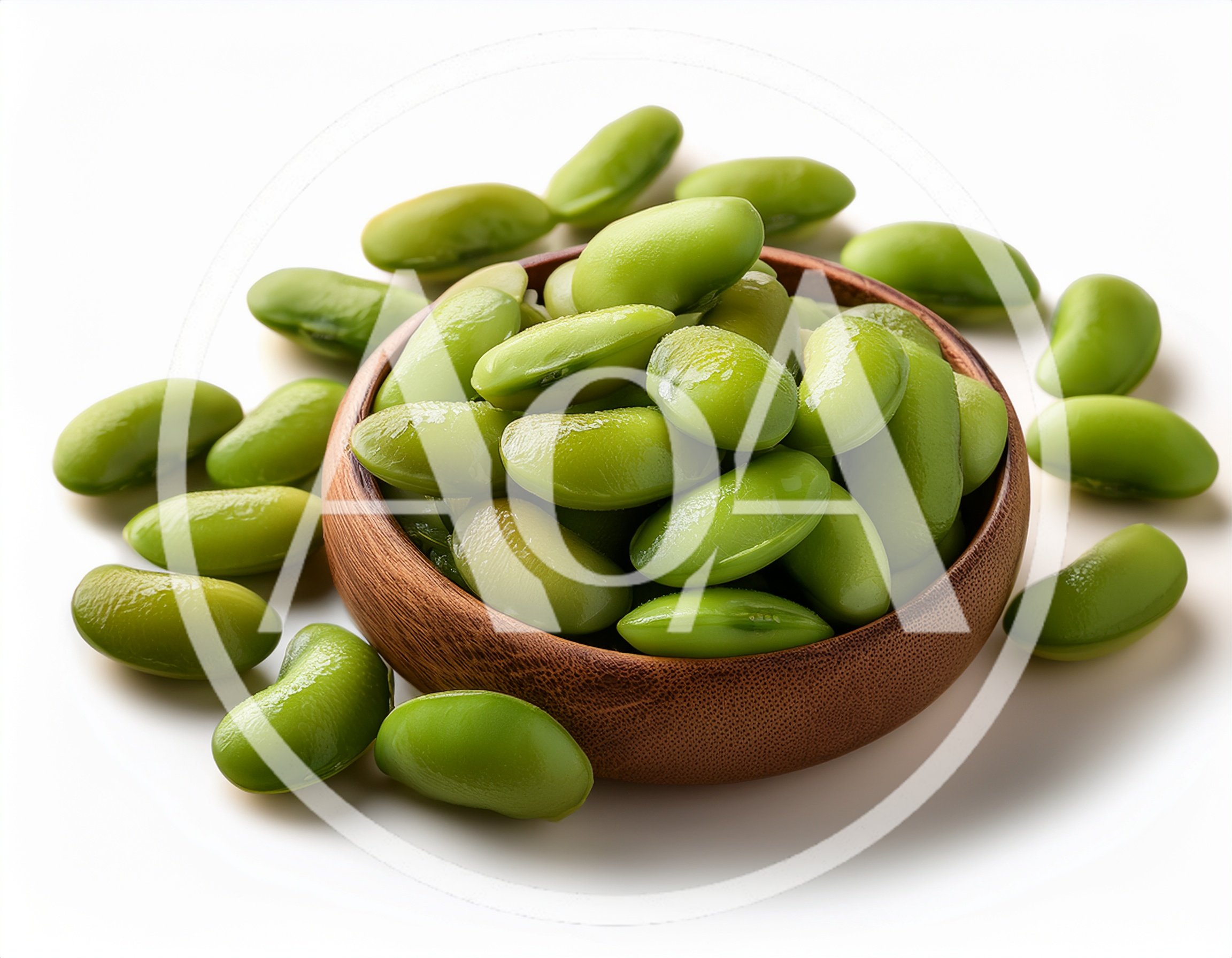 Fresh Green Edamame Beans In A Wooden Bowl