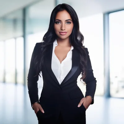 Professional Businesswoman Standing In A Modern Office Corridor
