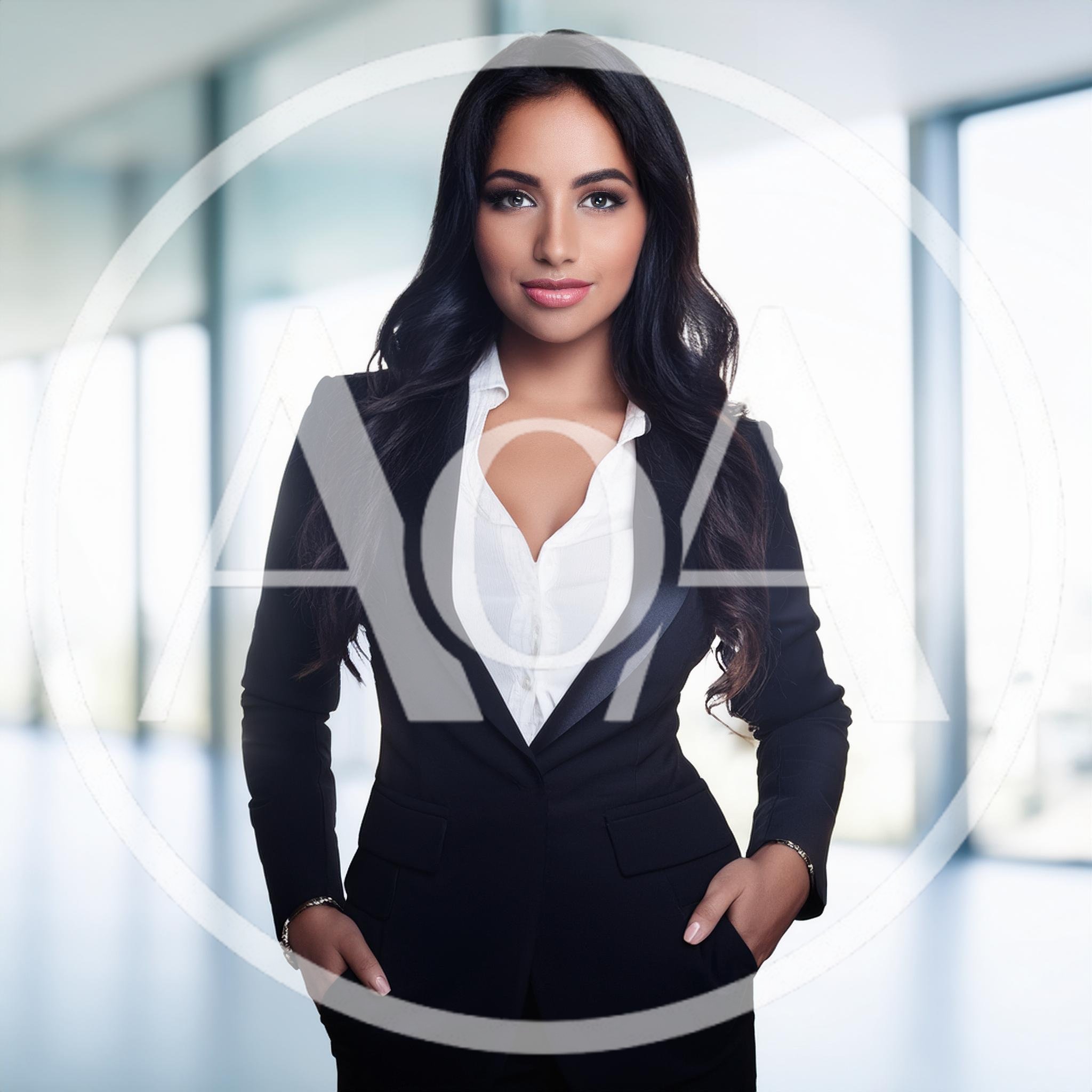 Professional Businesswoman Standing In A Modern Office Corridor
