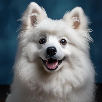 Portrait Of A Happy White American Eskimo Dog