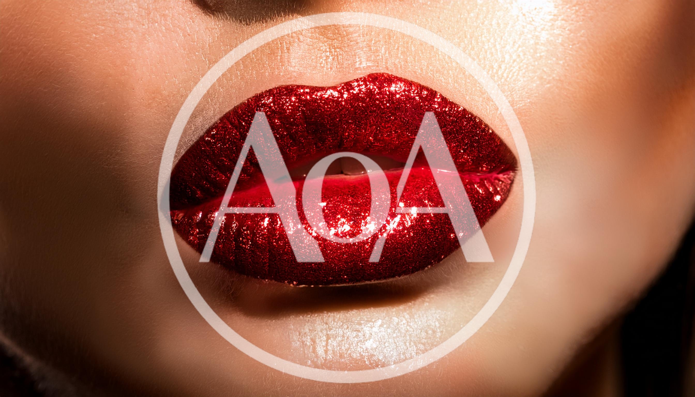 Close Up Of Woman With Glittery Red Lipstick