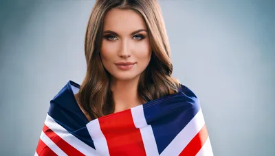 Beautiful Woman Wrapped In A British Flag