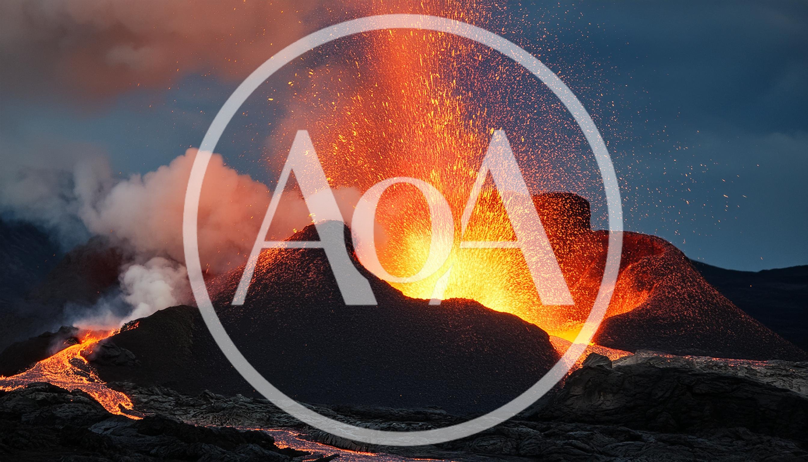 Volcanic Eruption With Glowing Lava Fountains And Smoke
