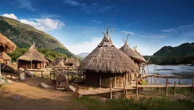 Reconstructed Ancient Iron Age Lake Dwelling Village
