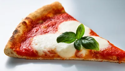 Single Slice Of Margherita Pizza With Fresh Basil