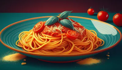 Spaghetti Pasta With Tomato Sauce And Fresh Basil