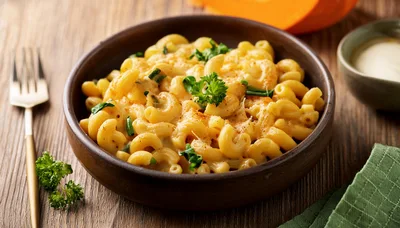 Bowl Of Creamy Macaroni And Cheese With Parsley