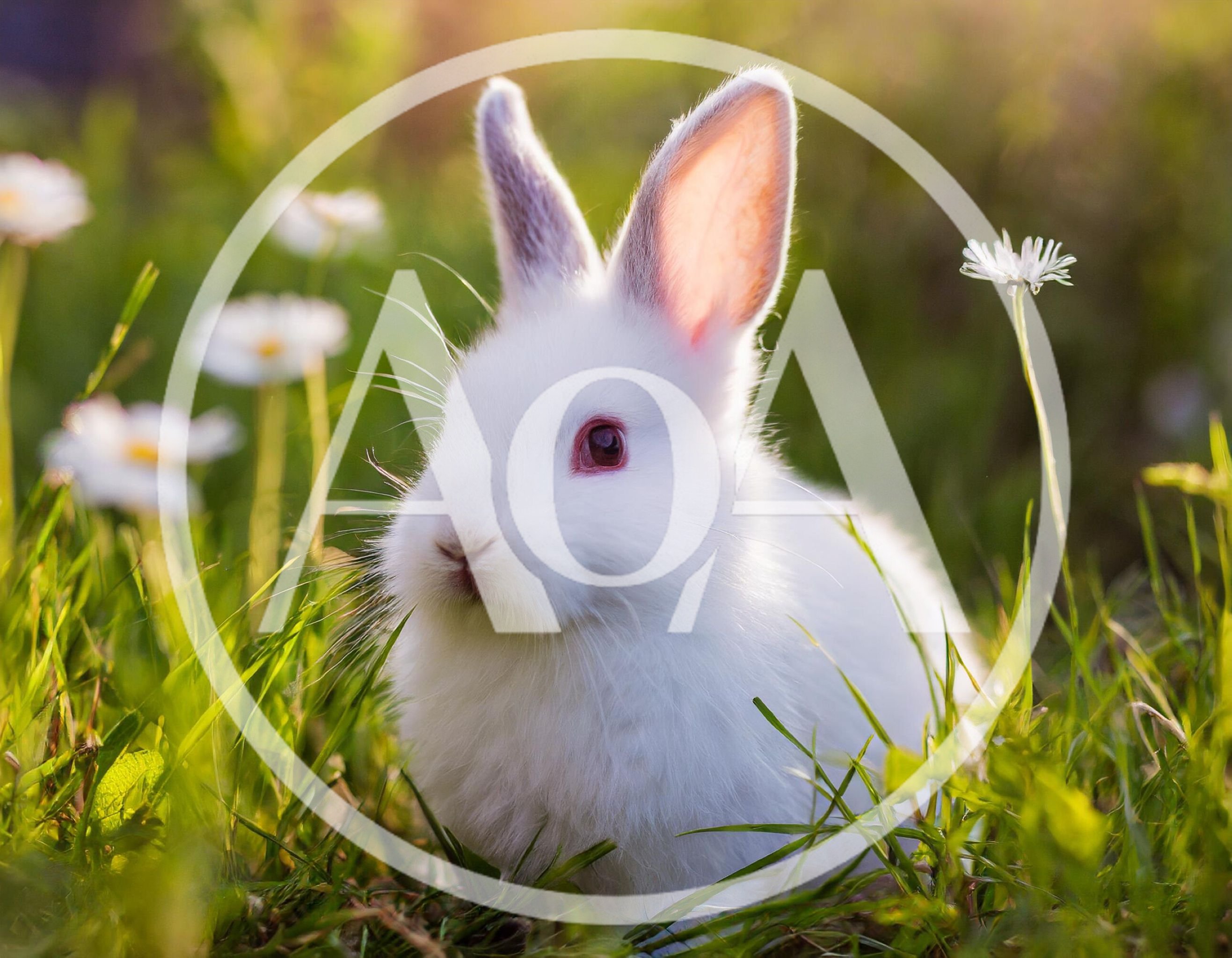 Adorable White Rabbit Sitting In A Grassy Meadow