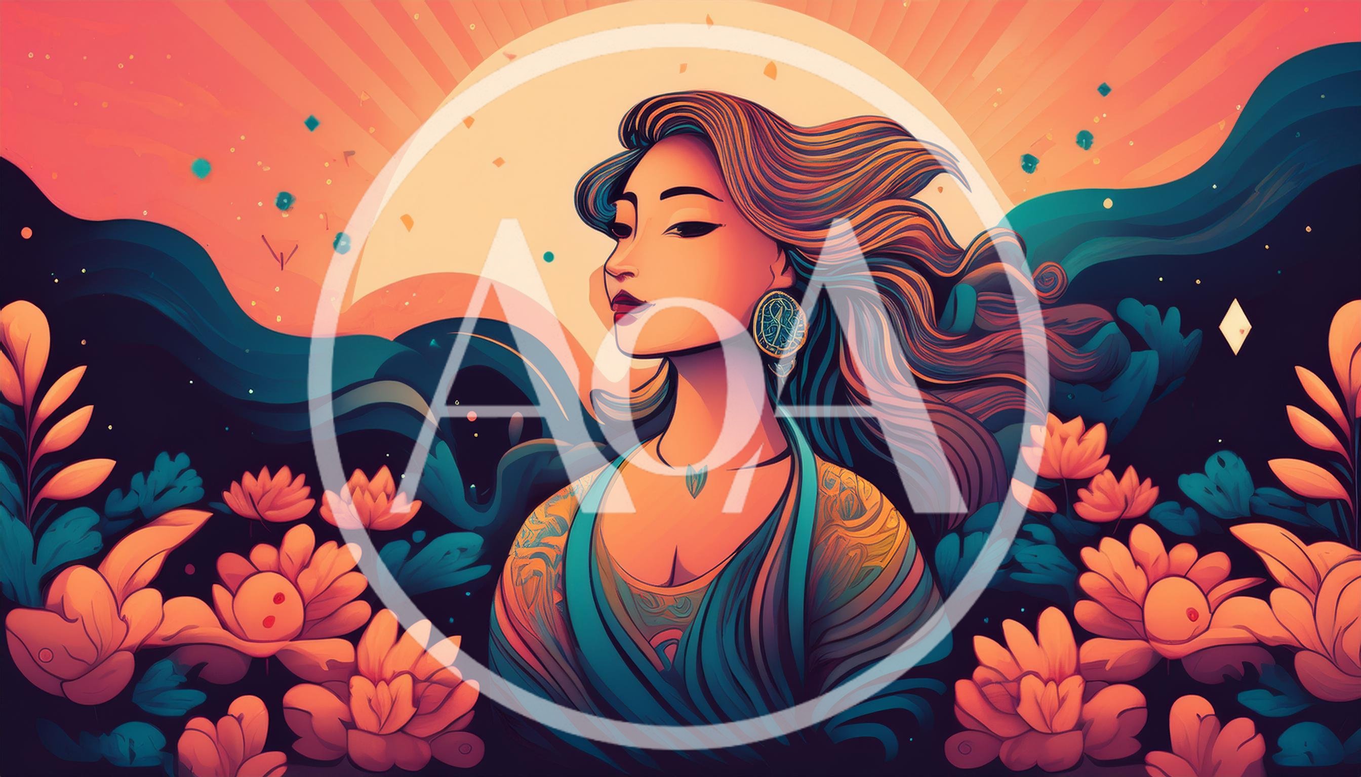 Stylized Illustration Of A Woman Amidst Floral Blooms