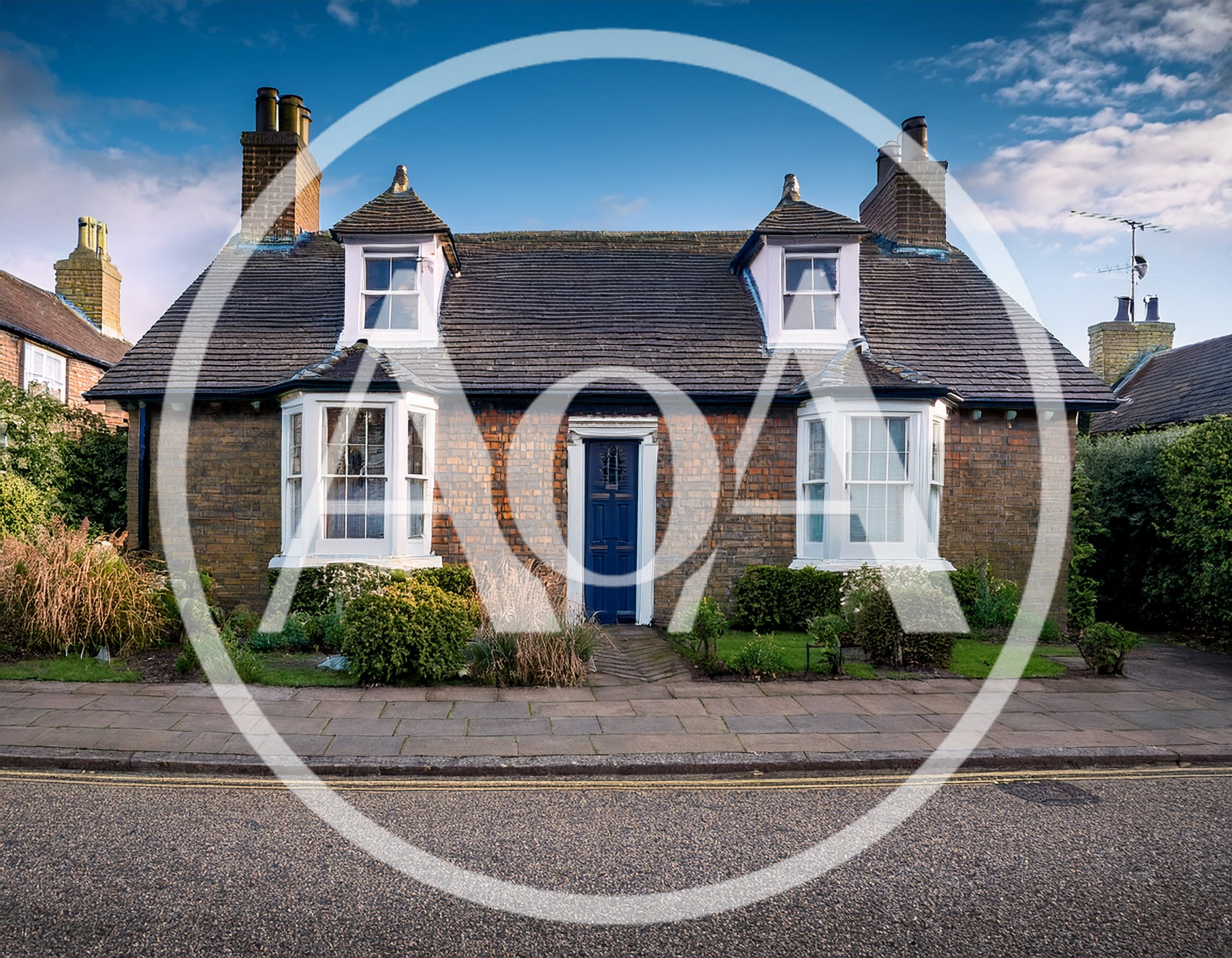Traditional English Brick Cottage With Blue Front Door