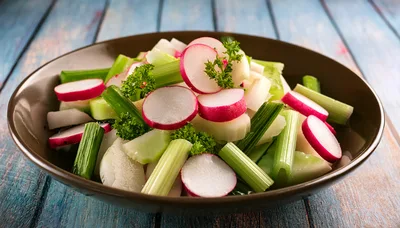 Fresh Radish and Celery Salad in a Bowl