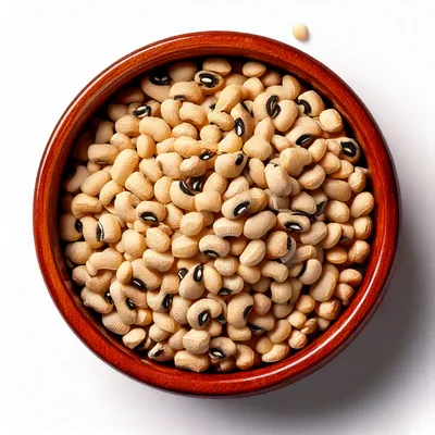 Top View Of Black Eyed Peas In A Wooden Bowl