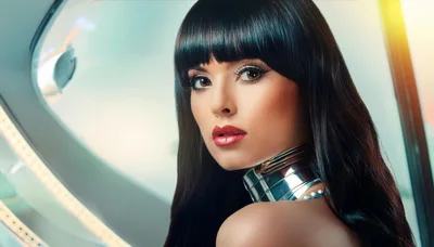 Futuristic Woman With Metallic Choker In Sci-Fi Setting
