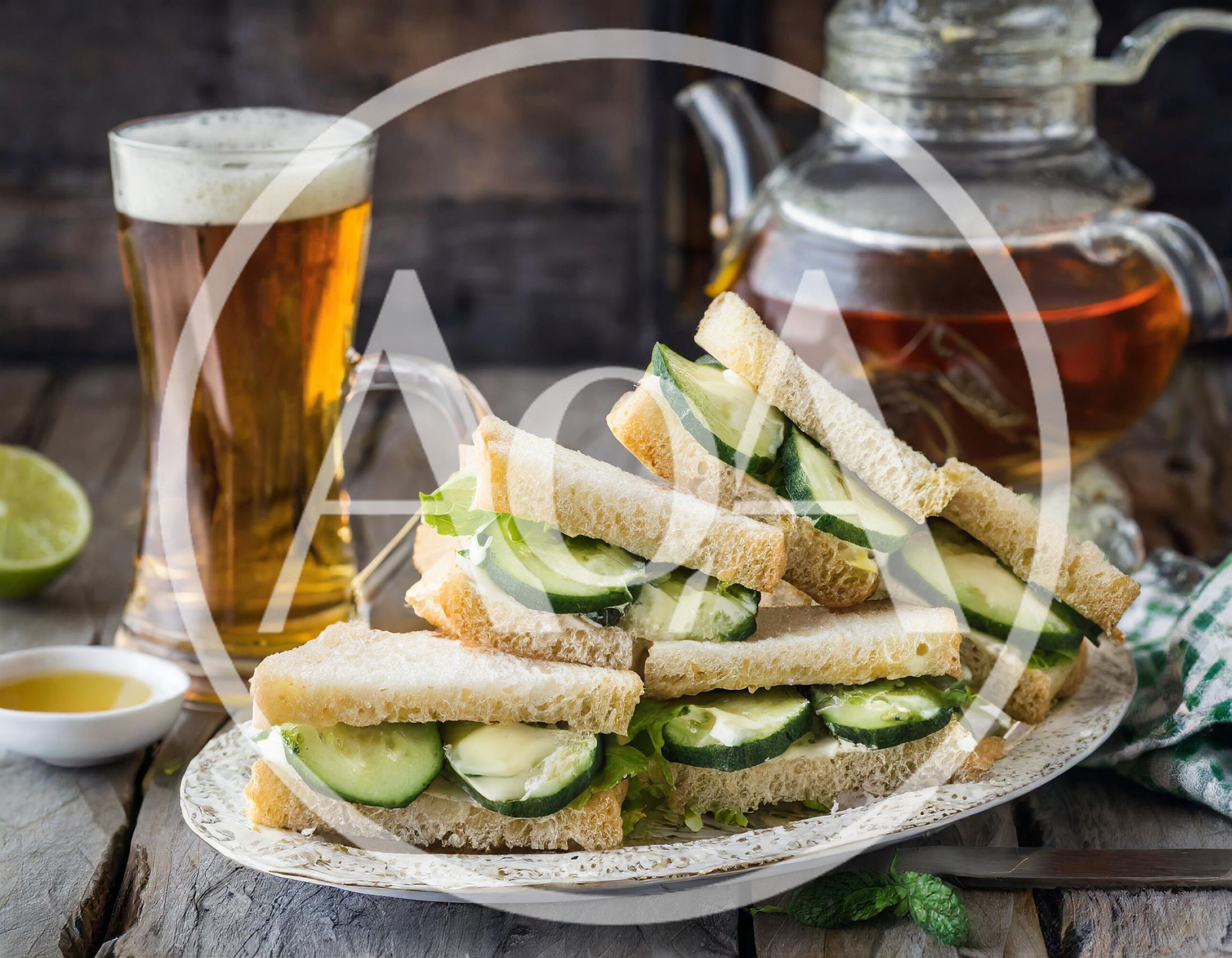 Cucumber Sandwiches Served With Tea And Beer