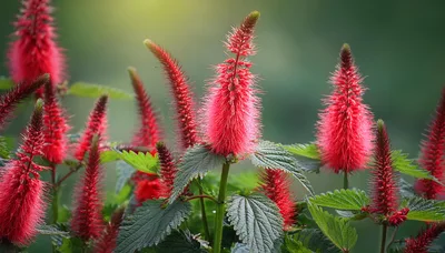 Vibrant Red Acalypha Hispida Flowers In A Garden