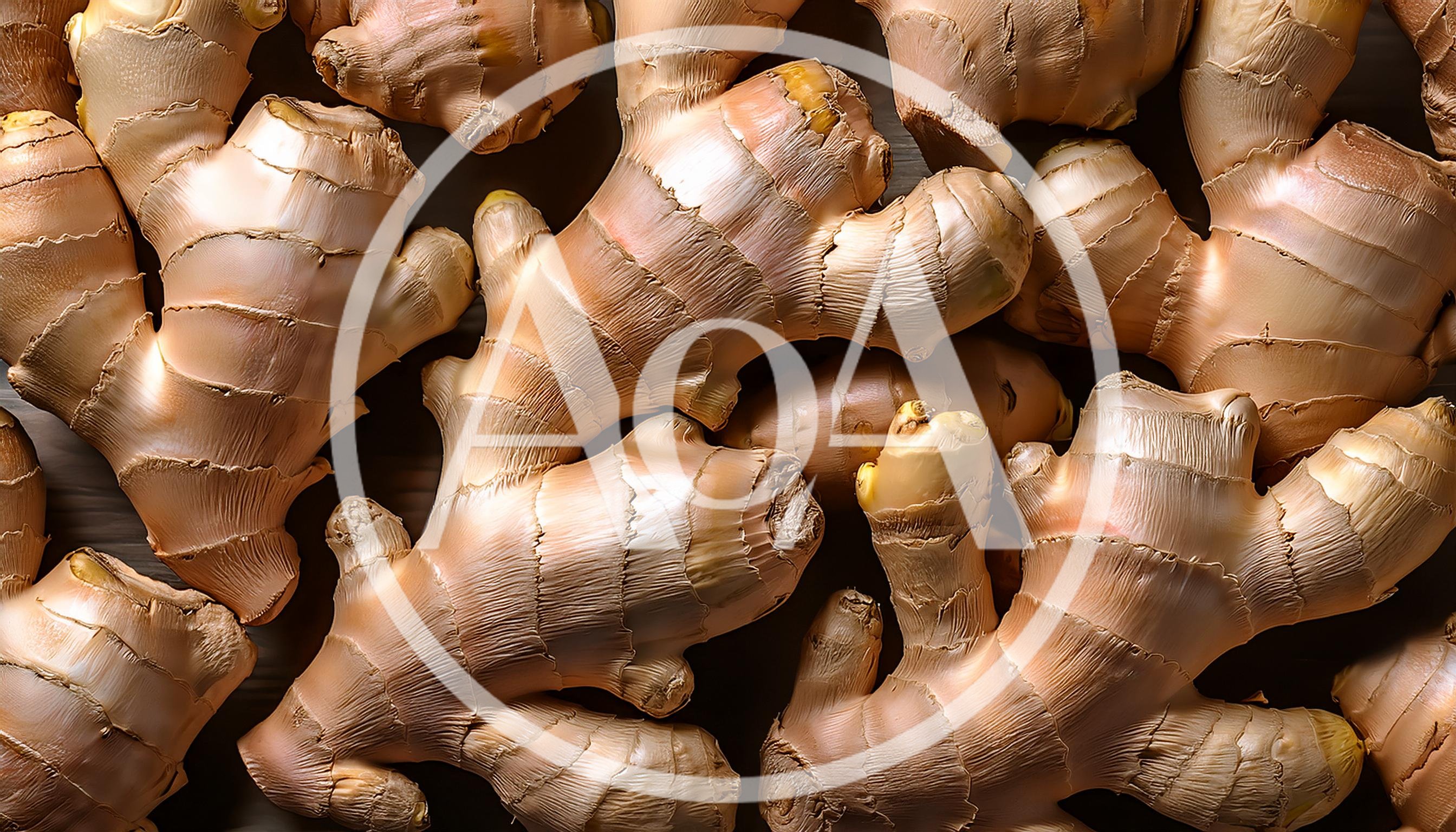 Fresh Raw Ginger Roots Arranged On Dark Surface