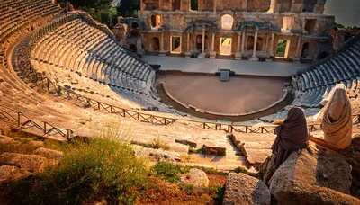 Ancient Roman Theater Ruins In Hierapolis Turkey
