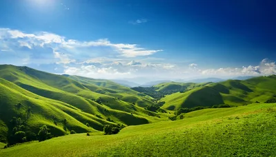 Rolling Green Hills Under A Bright Blue Sky