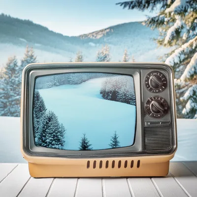 Vintage Television Displaying Snowy Mountain Landscape