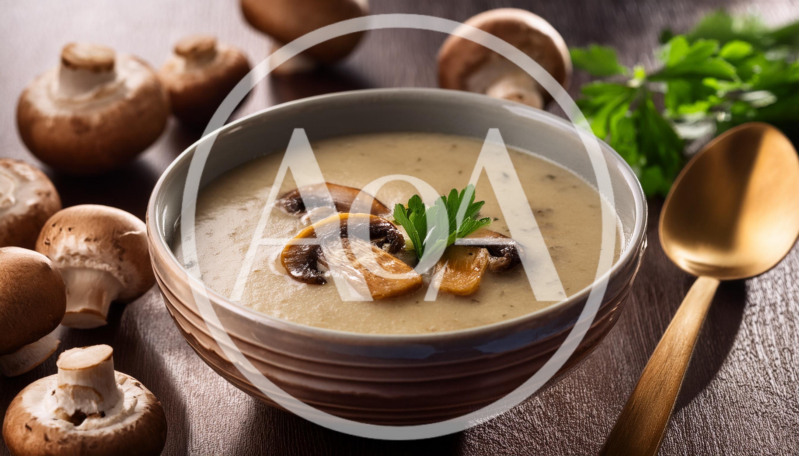 Creamy Mushroom Soup in a Ceramic Bowl