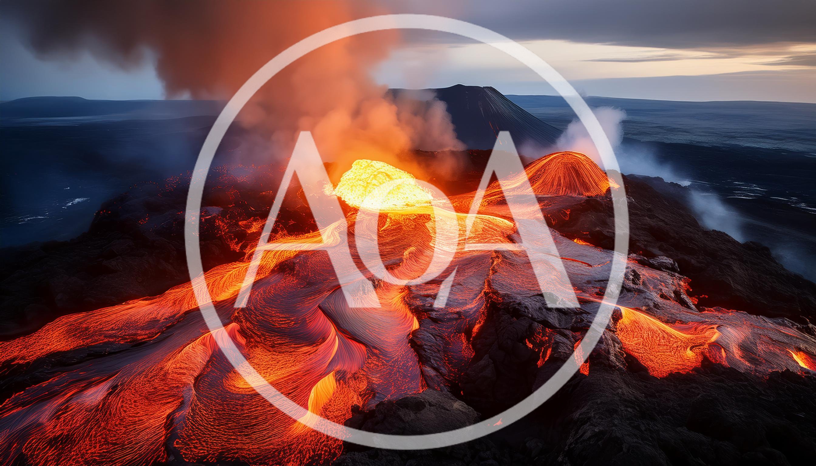 Aerial View Of Active Volcanic Eruption With Flowing Lava