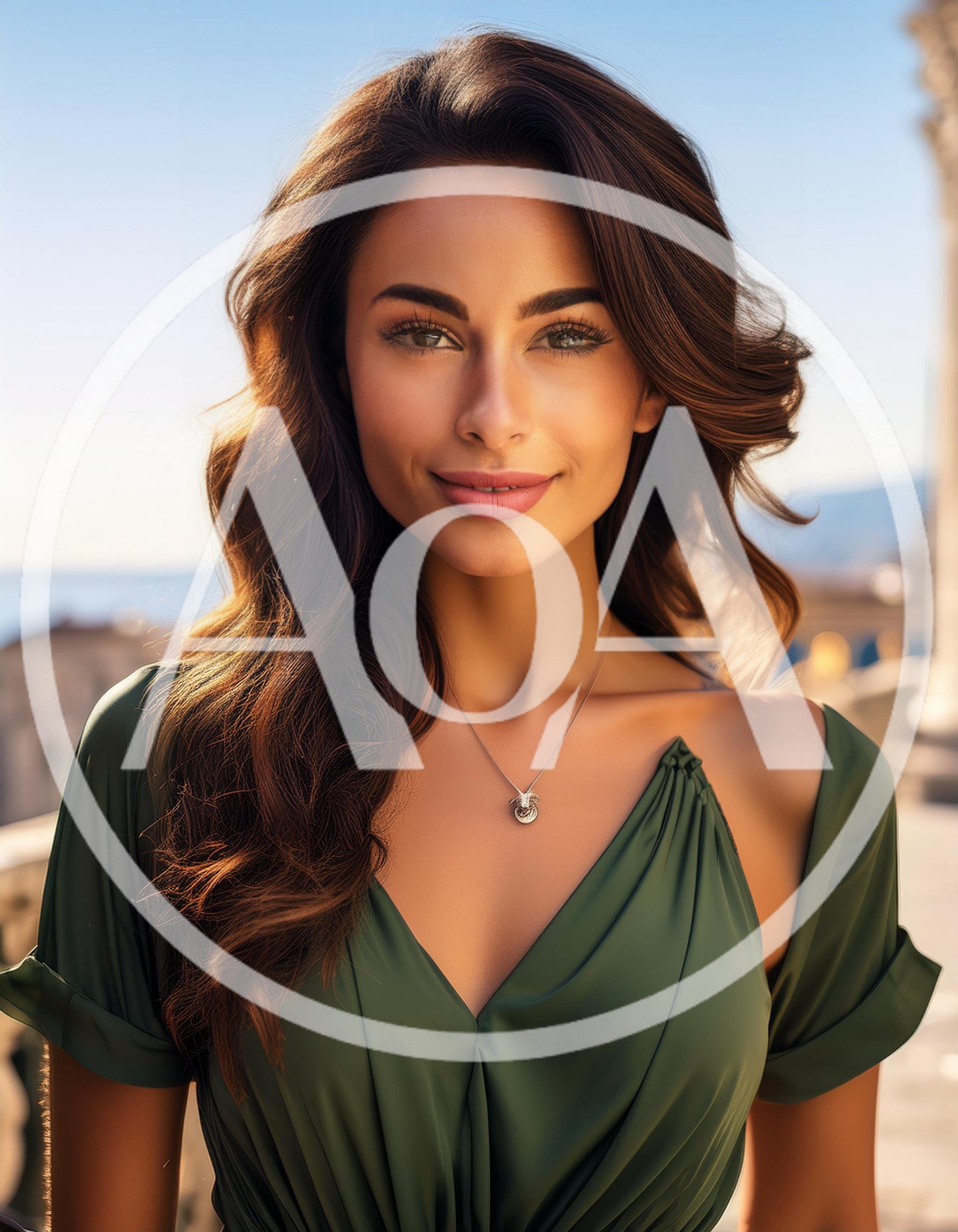 Portrait Of A Beautiful Woman In A Green Dress