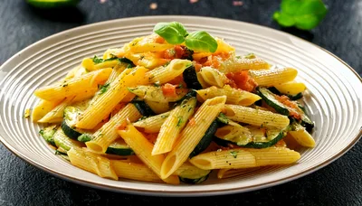 Penne Pasta With Zucchini And Tomato Sauce