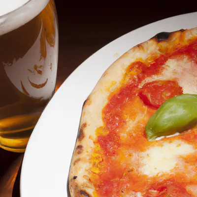 Fresh Margherita Pizza Served With A Glass Of Beer