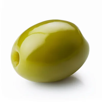 Single Pitted Green Olive Isolated On White Background