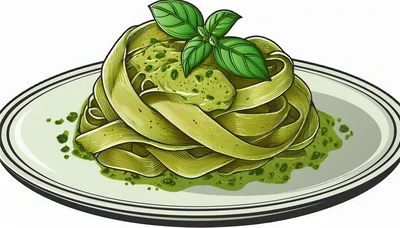 Illustration Of Fettuccine Pasta With Pesto Sauce