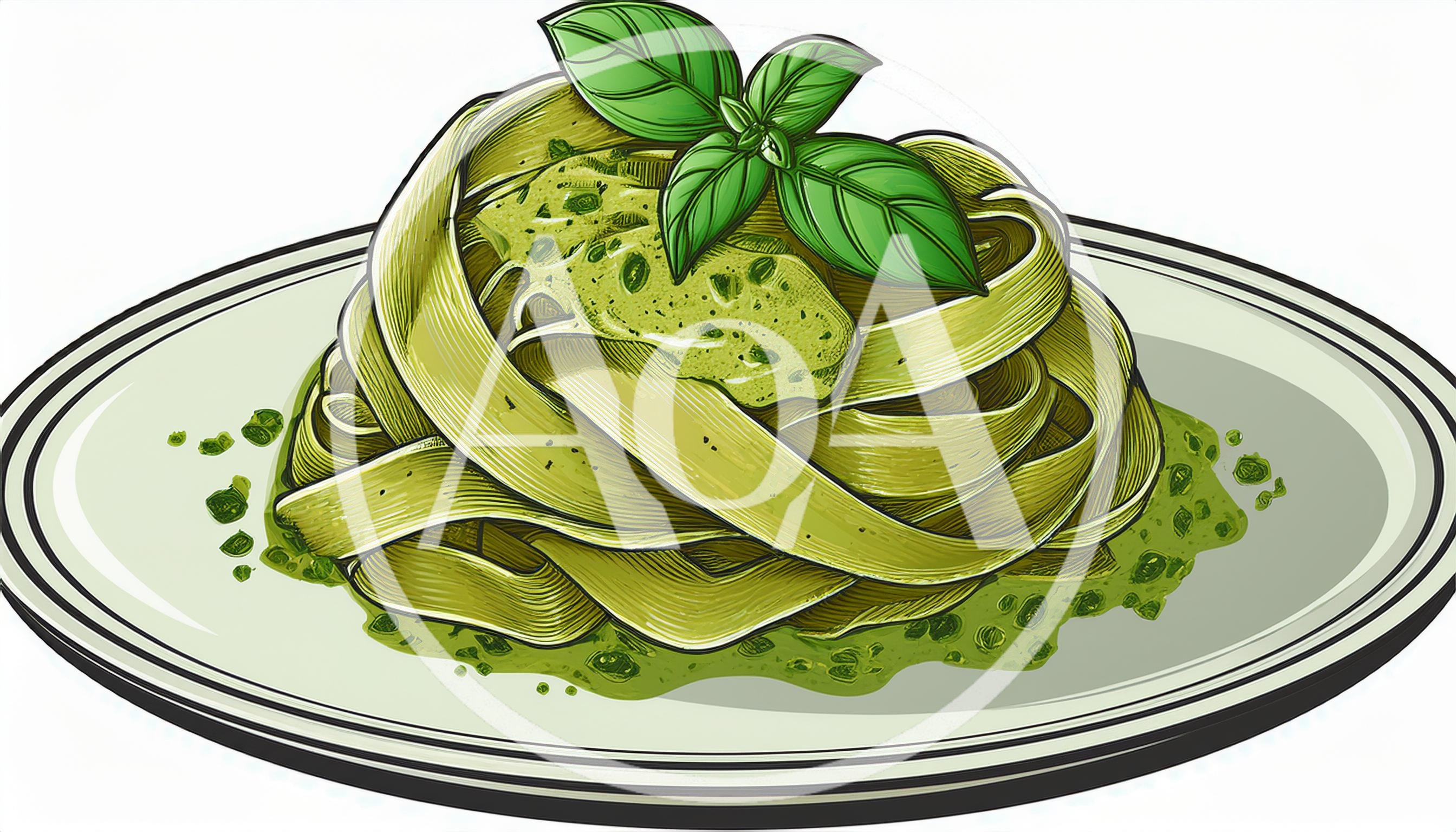 Illustration Of Fettuccine Pasta With Pesto Sauce