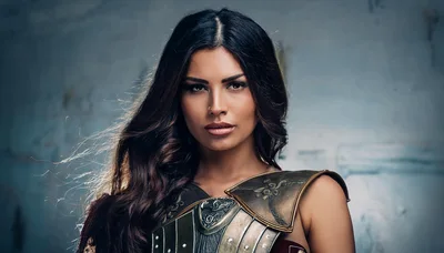 Portrait Of A Beautiful Female Warrior In Armor