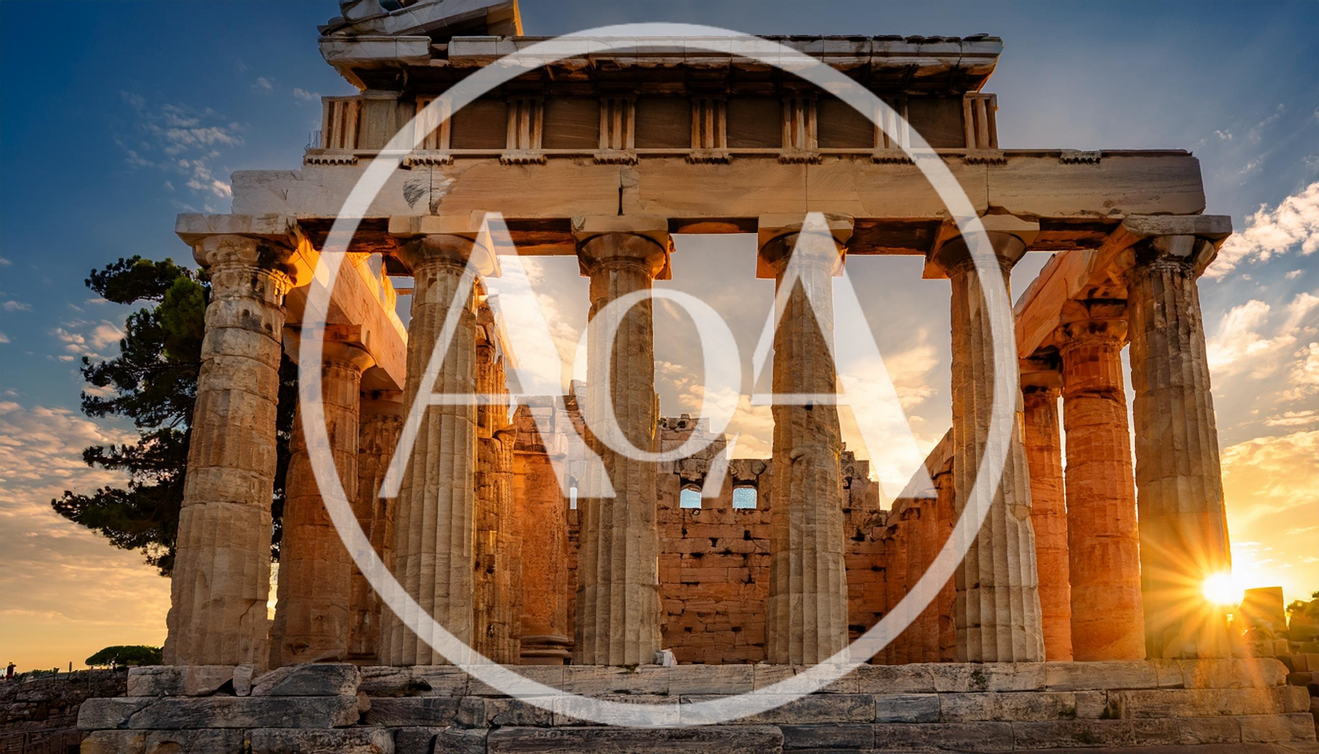 Ancient Greek Temple Ruins At Sunset