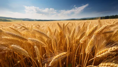 Golden Wheat Field Under A Bright Blue Sky