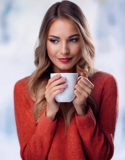 Young Woman Holding A White Coffee Mug