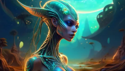 Ethereal Alien Being In A Bioluminescent Landscape