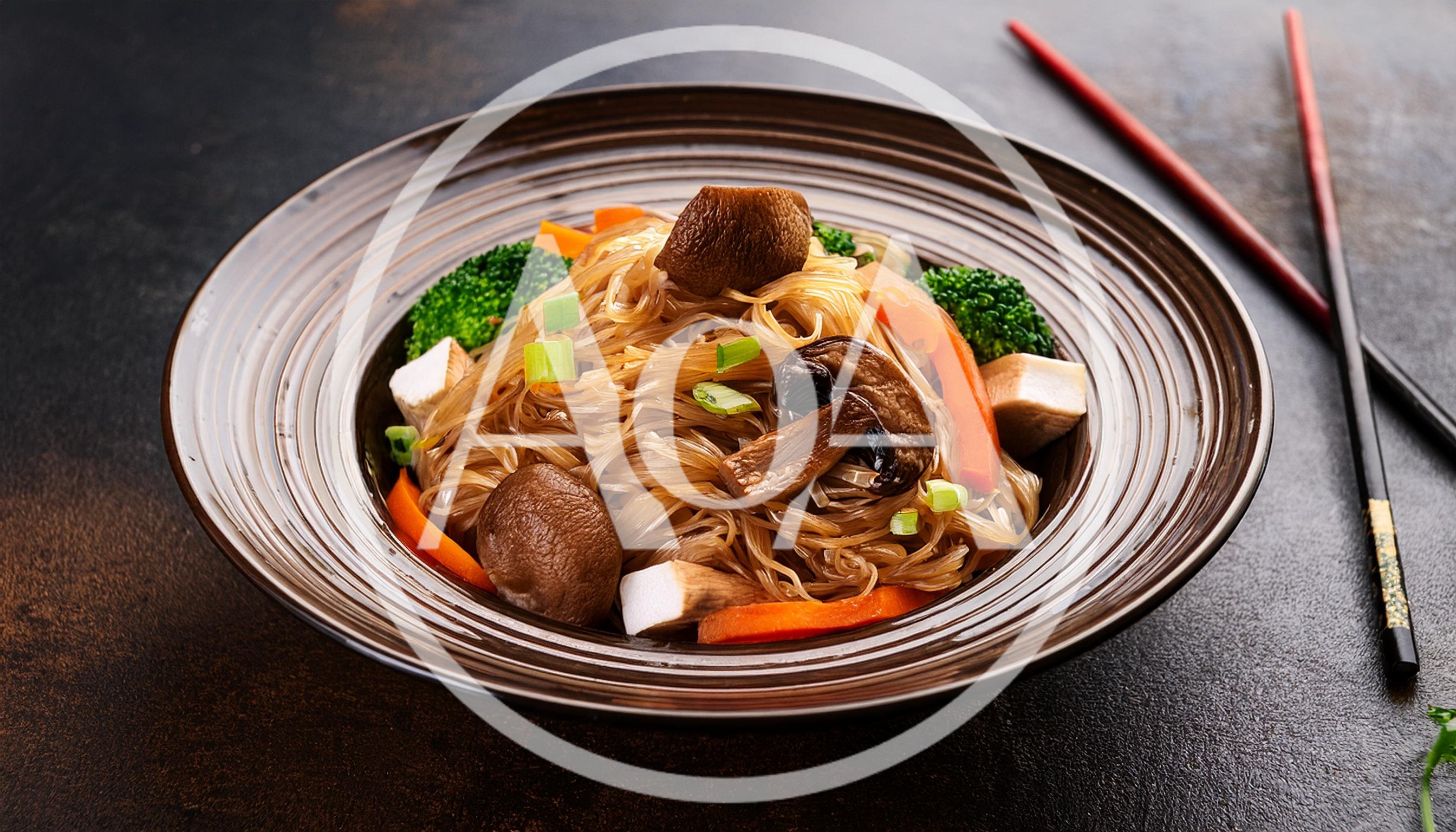 Stir Fried Glass Noodles With Vegetables And Mushrooms