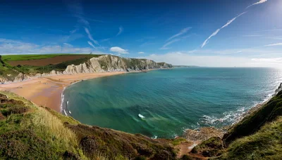 Panoramic View Of Man O War Beach In Dorset