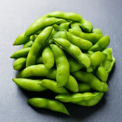 Fresh Green Edamame Soybeans On Dark Slate Surface