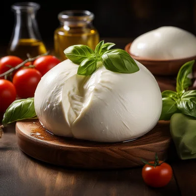Fresh Mozzarella Cheese Ball With Basil And Tomatoes
