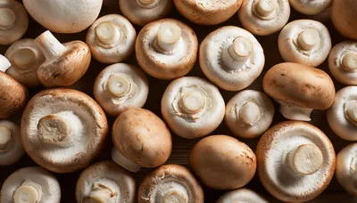 Fresh Brown Cremini Mushrooms On Wooden Surface