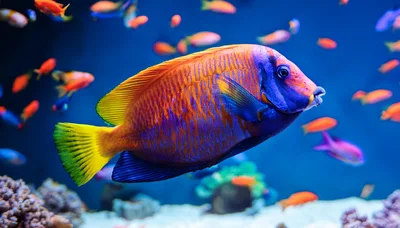 Harlequin Tuskfish Swimming in a Vibrant Coral Reef