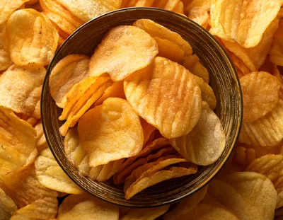 Bowl Filled With Crispy Ruffled Potato Chips