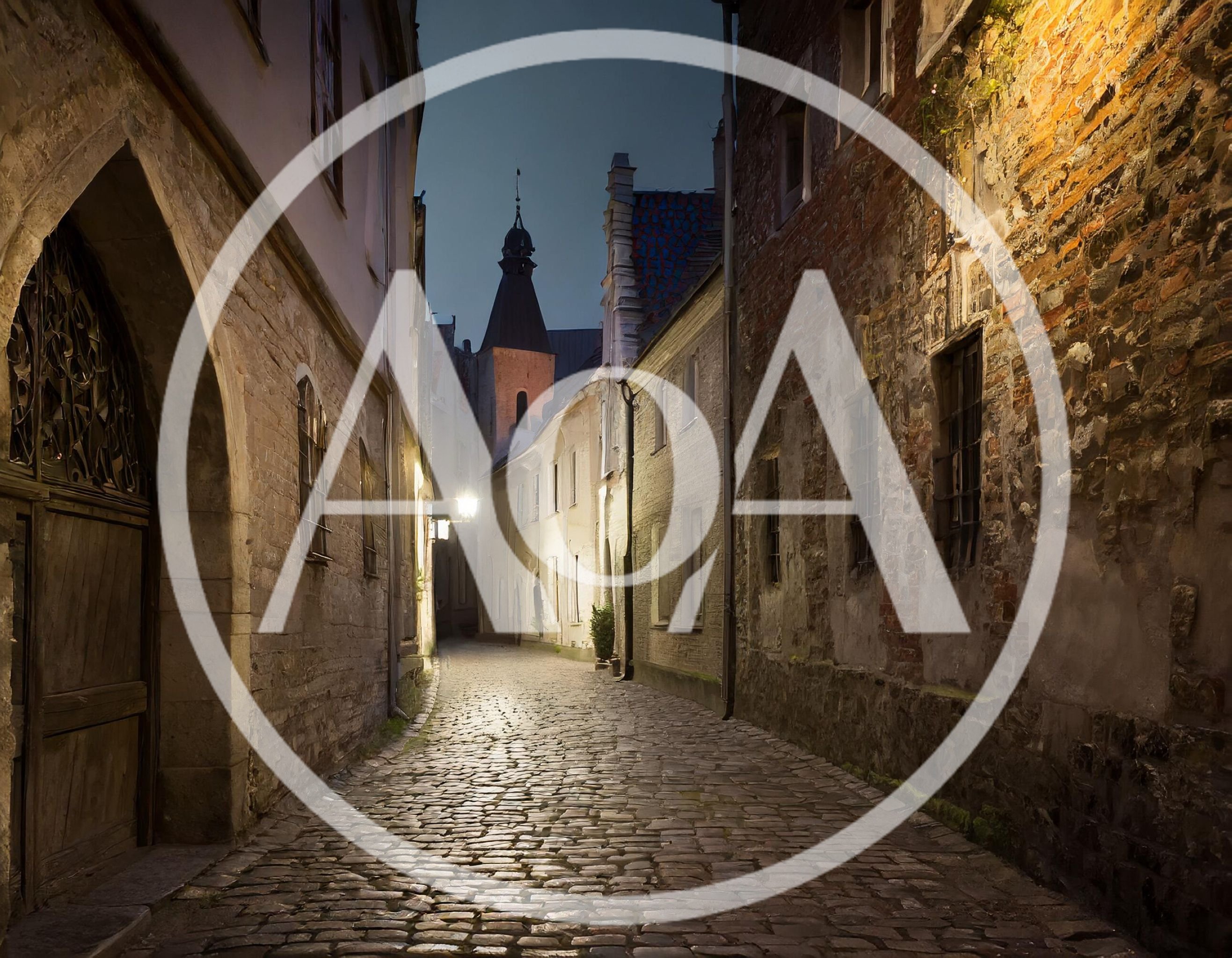 Narrow Cobblestone Street In Old Town Tallinn At Night