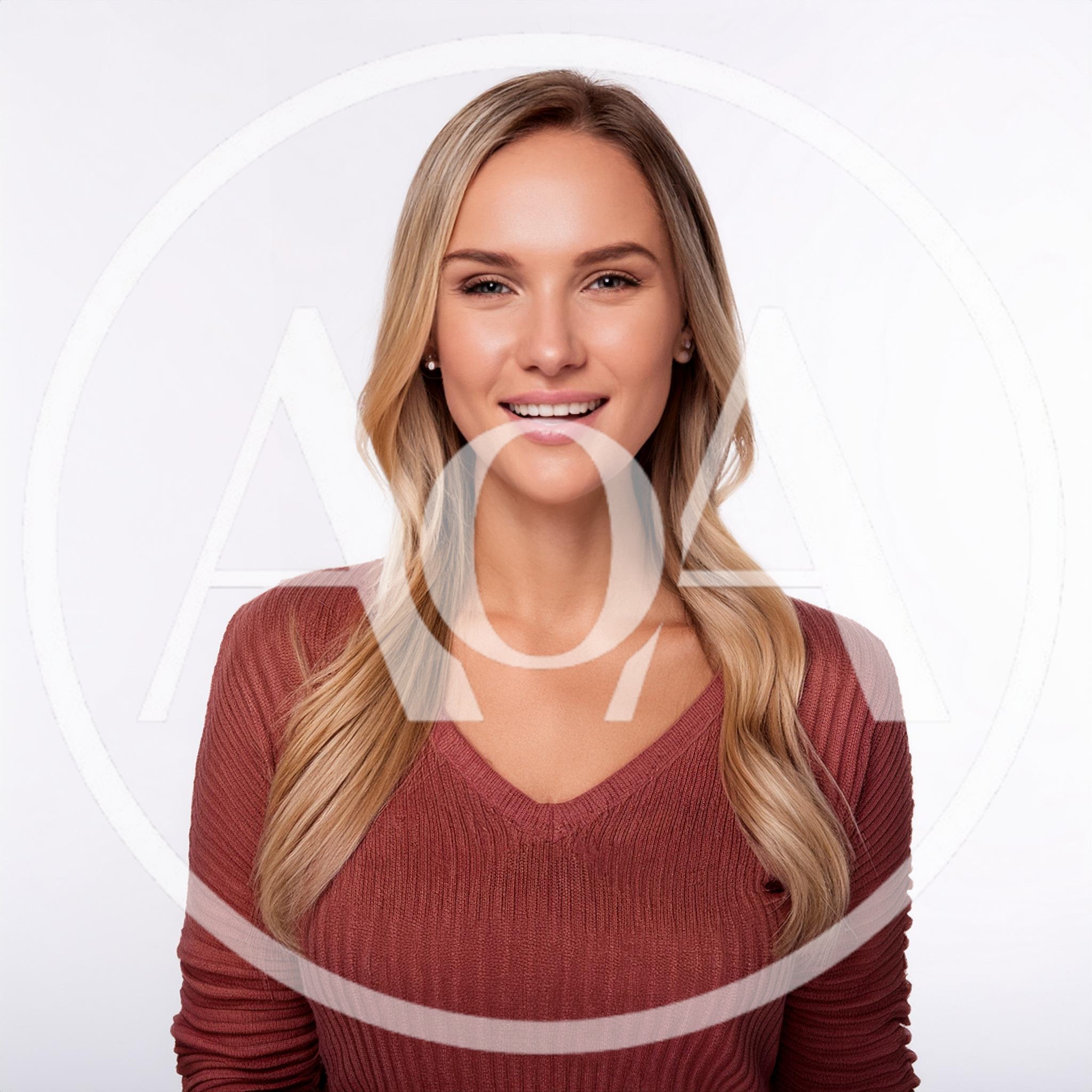 Portrait Of A Smiling Blonde Woman In A Sweater