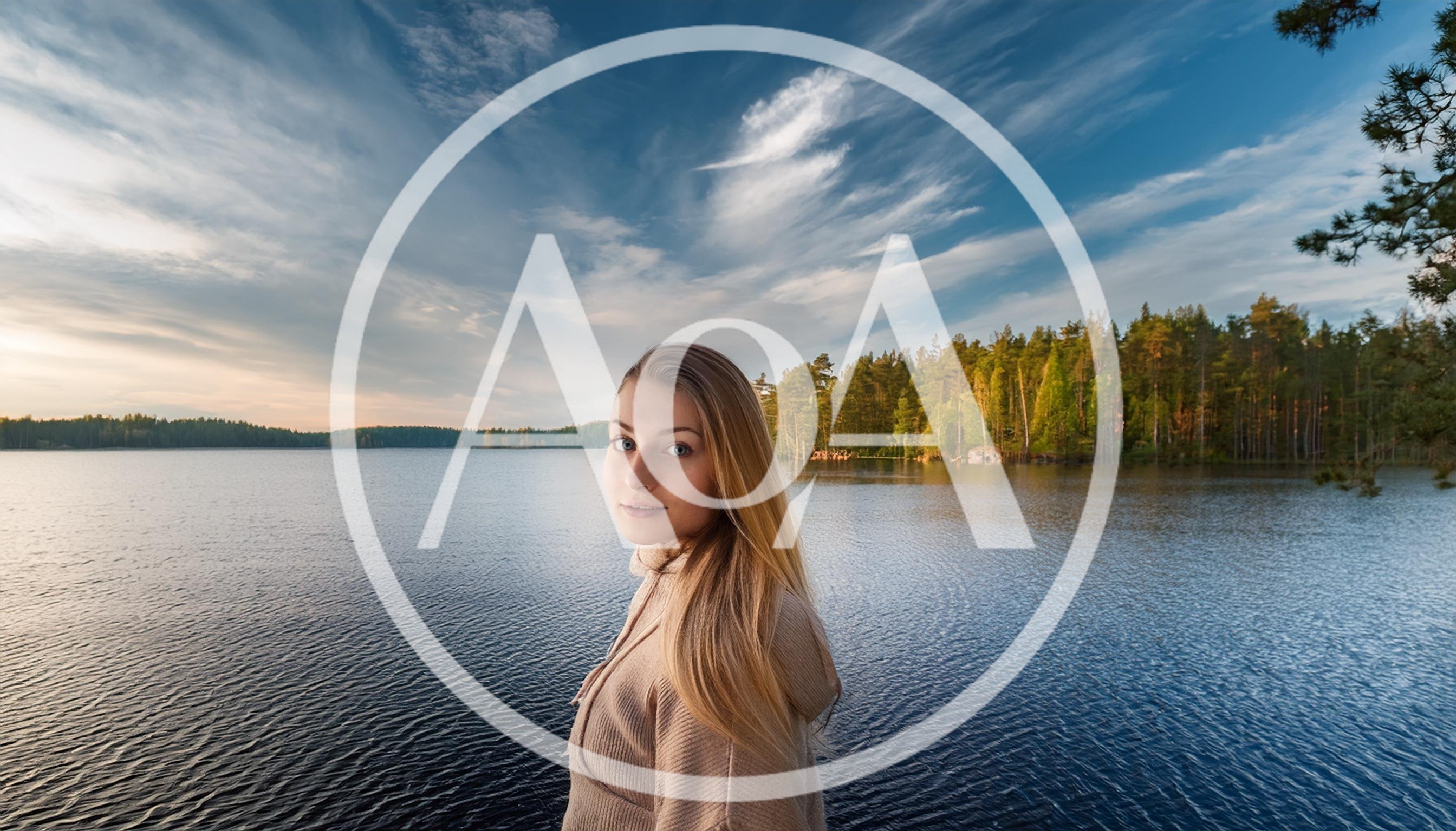 Young Woman Standing By A Serene Forest Lake