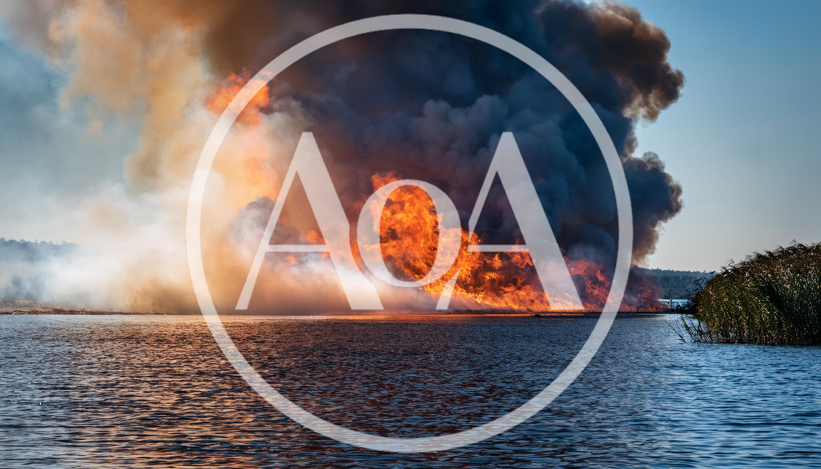 Massive Fire Burning Along The Shoreline