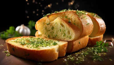 Freshly Baked Garlic Bread Slices With Herbs