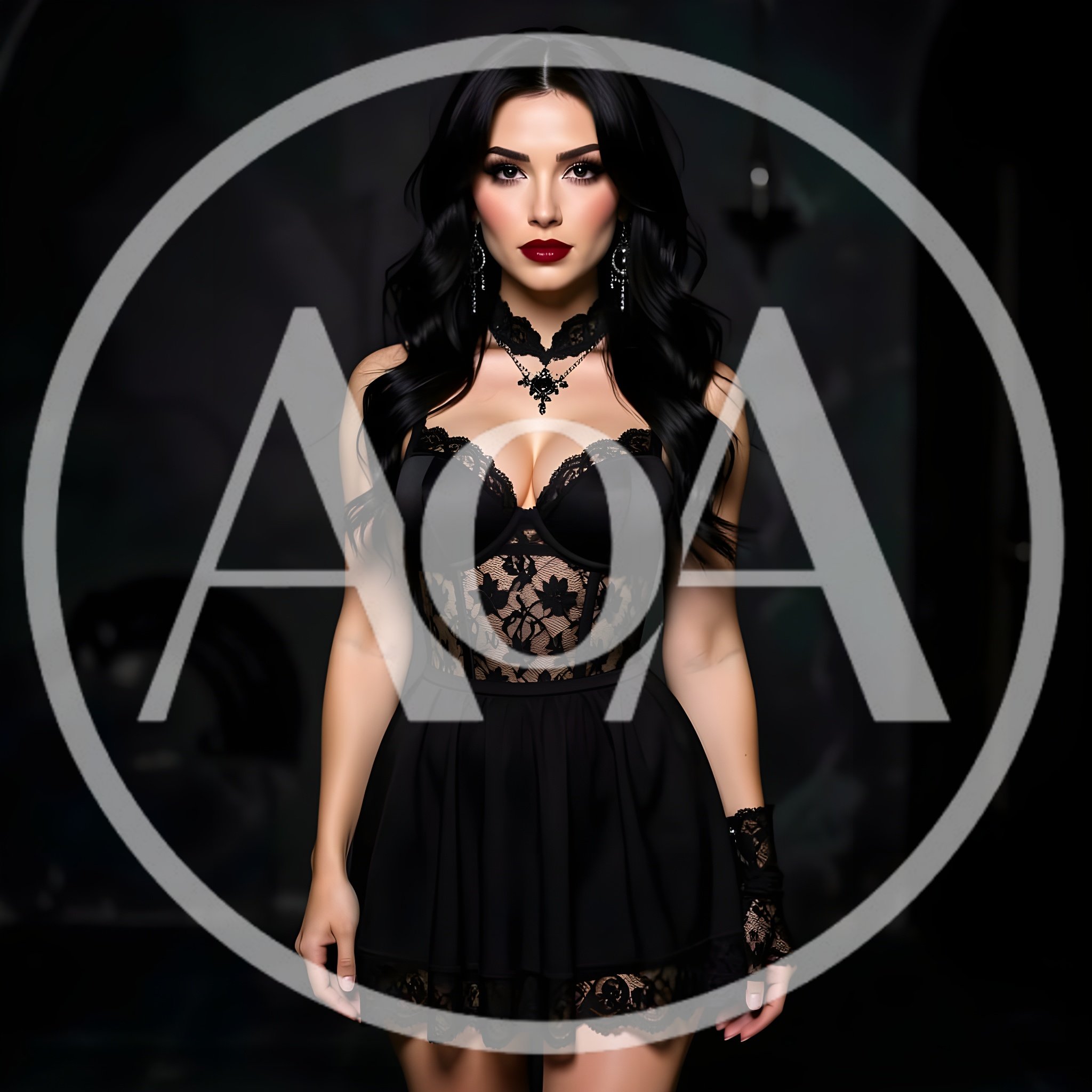 Gothic Woman In Black Lace Corset Dress