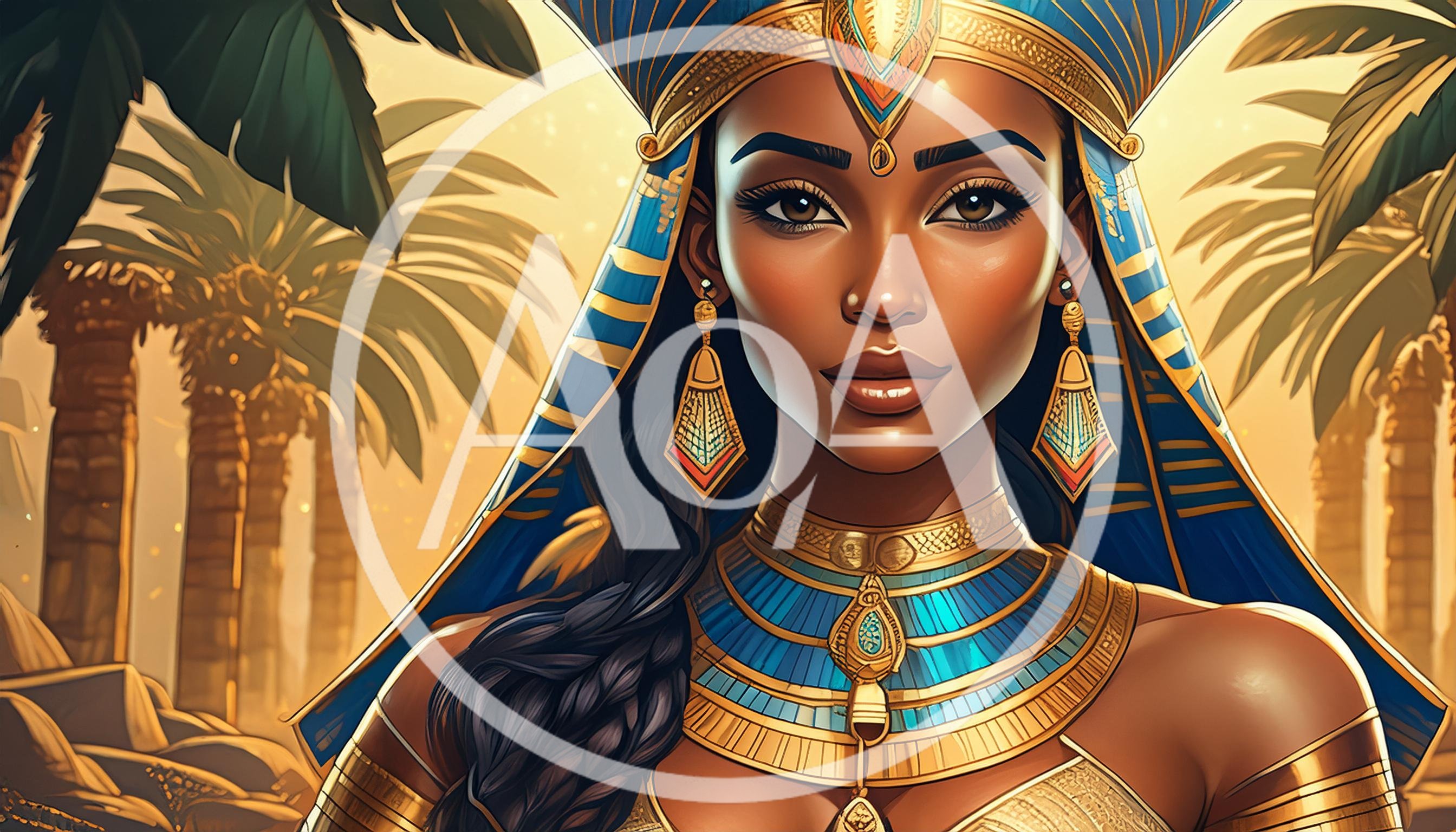 Portrait Of A Beautiful Egyptian Queen In Traditional Regalia